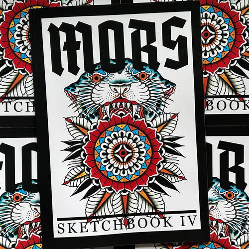 Front cover of Sketchbook Vol. 4 by Mors featuring an intricate flower and panther design in color.