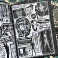 Inside pages of, 'Monsterama #4', featuring a black and white clip art collage of robotic images, terminator, and computer arms.