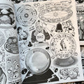 Inside pages of Craphound, 'Additions 2023', featuring black and white clip art of crystal balls, zodiac wheels, fortune tellers, and bells