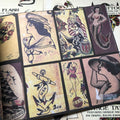 Inside pages of Vintage Tattoo Flash from the Silver Screen featuring photos of old vintage flash.