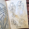 Inside pages of Tim Beck - Eagles: Redrawing Tradition featuring eagle sketches in pencil.
