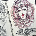 Lady sketch, from Flo Nuttall - A Collection of Patterns, Geometric and Neo-Trad Tattoo Designs.