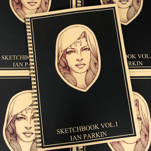Front cover of Ian Parkin Sketchbook Vol. 1 featuring a line drawing of a woman's face.