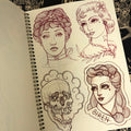 Skulls and lady portraits in in A Book of Girls by Ian Parkin.