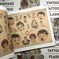Inside pages of Vintage Tattoo Flash Volume I featuring flash from H&R studios.