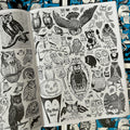 Inside pages of Crap Hound Owls and Crows featuring black and white illustrations of owls.