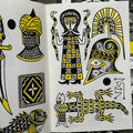 Inside pages of Helios Zine by Henry Hablak featuring modern traditional flash in white, black, and yellow.