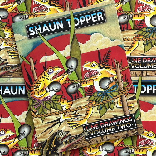 Front cover of Shaun Topper's Line Drawings vol. 2 featuring a color painting of two frogs boxing.