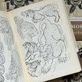Inside pages of Steve Morante's Sketches featuring line drawings and sketches of Japanese designs showcasing tigers.