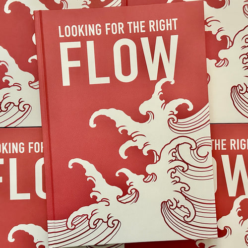Front cover of Looking for the Right Flow by Fabio Gargiulo featuring white fingerwaves on a red background.