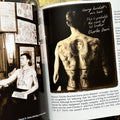 Inside pages of The Pioneers of British Tattooing Vol. 1 featuring test and a couple photographs of tattooed subjects.