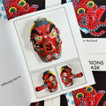 Inside pages of Gordon "Wrath" McCloud - Confessions of a Mask featuring a Tengu mask painted with traditional tattoo imagery such as a crown of thorns and skulls.