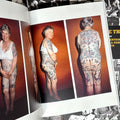 Inside pages of "You Had to Be There" by Billy Tinney featuring vintage photographs of Elizabeth Weinzirl showcasing her tattoos.