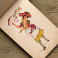 Inside pages of Late of the Guards: Tattoo designs by Ben Corday book featuring a color painting of lady dancer in traditional garb.