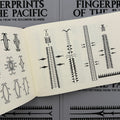 Inside pages of book 'Fingerprints of the Pacific' by Will Cattersel featuring tribal geometric patterns and line work.