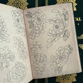 Inside pages of Ornamental Studies 2 by Jack Peppiette featuring Japanese chysanthemums.