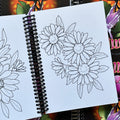 Inside pages of Damon Conklin, 'Flower Power', featuring 4 daisies with leaves