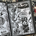 Inside pages of, 'Monsterama #3', featuring a Black & White collage of mermaids, some with skeleton faces, some ghoulish, etc