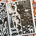 Inside pages of Craphoud, 'collected extras and black cats', featuring a black and white collage of black cat clip art