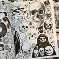 Inside pages of Craphound, 'Additions 2023', featuring a black and white clip art collage of skulls, knives, reapers, and scissors