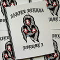 Front cover of Volume 3 sketchbook by Javier DeLuna featuring color flash of 3 lady heads.