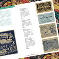 Auction catalog spread from "The Tattoo Catalogue 2026: Tattoo, Circus, Sideshow, and Curiosities" featuring Percy Waters tattoo ephemera, vintage double-sided business cards including the "Exceedingly Well Done" tattooing card with portrait and ship vignette and an early machine-promotion card illustrating his electric tattoo machine.