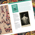 Auction catalog spread from "The Tattoo Catalogue 2026: Tattoo, Circus, Sideshow, and Curiosities" titled "The World Famous Bert Grimm,". Left page shows a sheet of hand-painted pin-up girl flash by Grimm (ca. 1940) with sailor, mermaid, and butterfly designs. Right page features a vintage photo postcard of Grimm's fully tattooed back, sold by Percy Waters ca. 1925.