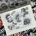 Inside pages of Tattoo Punks Vol. 1 featuring black and white flash of punk girl heads.