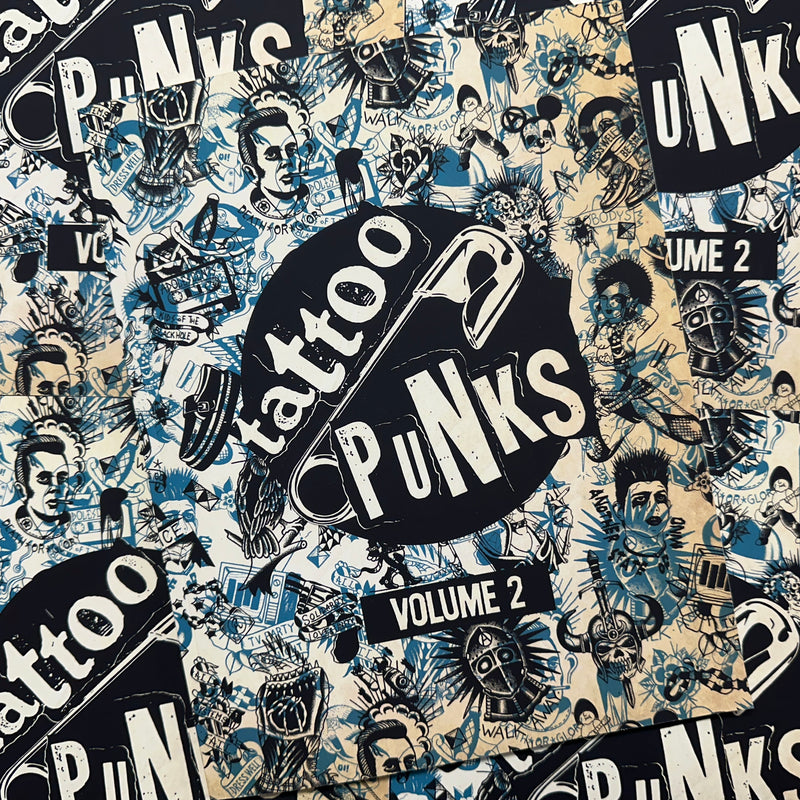 Front cover of Tattoo Punks Vol. 2 featuring a collage of black and blue illustrations.