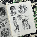 Inside pages of Tattoo Punks Vol. 4 featuring black and white flash of punk girls and a Tex Avery wolf.