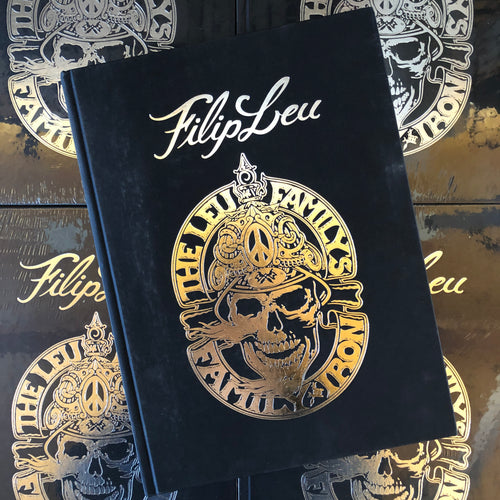 Belzel Books presents the book Filip Leu. Black cover with metallic skull art.