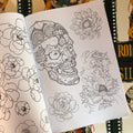 Line drawings of flowers and a decorated skull from Roman Todorov - Silent Film
