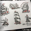 Sailing ships, from  Encyclopedia of Tattoo Designs for the Traveling Tattooer.