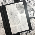 Inside pages of My Secret Stash by Huck Spaulding & Paul Rogers featuring stencils of traditional imagery. Included are a dragon head, a small sailor, and a large dragon.