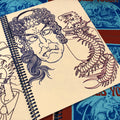Line drawings of a Japanese face and dragon from James Yocum Sketchbook