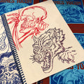 Line drawings of skeleton and wolf from James Yocum Sketchbook