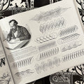 Inside pages of The Sign and Lettering Book featuring instructions and examples of filigree.