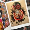Inside pages of Aaron Bell - Slave to the Needle featuring traditional girl and rose drawing and more.