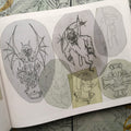 Cliff White's book: tattoo flash acetates of devils and the Grim Reaper.