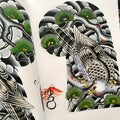Half-sleeve in green and black, from Garyou Tensei: 108 Japanese Tattoo Sleeve Designs by Yushi "Horikichi" Takei.