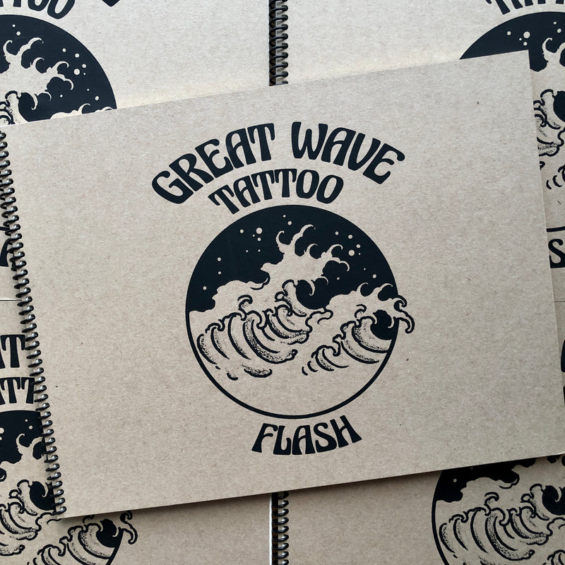 Belzel Books presents Great Wave Tattoo Flash by James Yocum, Ben Siebert, and Matt Van Cura. Black on beige cover.
