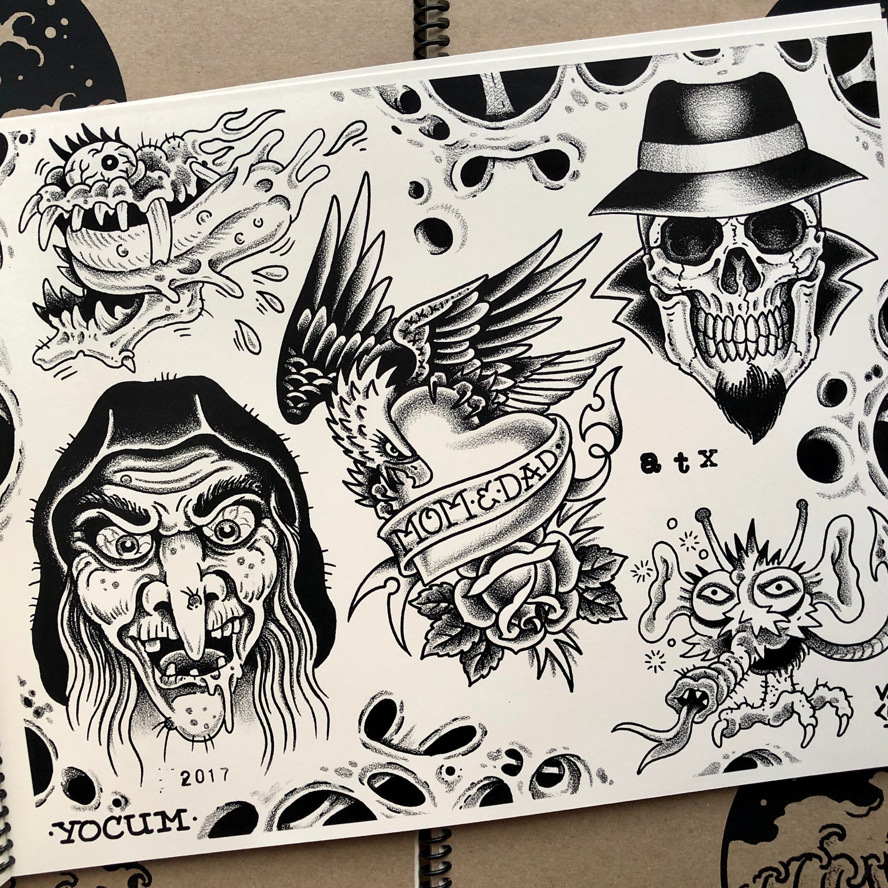 traditional black and grey tattoo flash