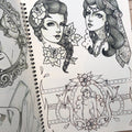 Drawings of girl faces and a nude from Book of Girls by Ian Parkin.