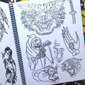 Chad Koeplinger's tattoo drawings of the Grim reaper and tigers.
