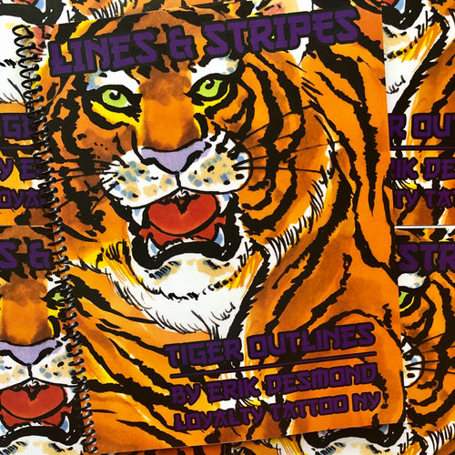 Belzel Books presents Lines & Stripes: Tiger Outlines by Erik Desmond. Tiger on cover.