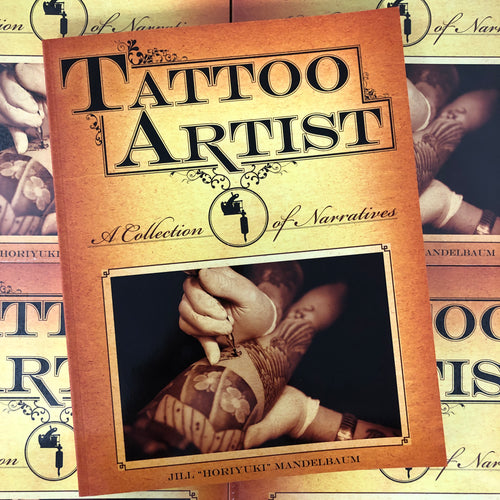 Front cover of Tattoo Artist: A Collection of Narratives featuring photo of a tattoo being done.