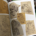 Inside of The Tattooers Almanac Vol. 2 featuring traditional tattoo stencils.