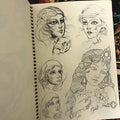 Inside pages of Xam - Rough Sketches Vol. 1: Left Hand Tricks featuring pencil drawings of girl faces.
