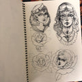 Inside pages of Xam - Rough Sketches Vol. 1: Left Hand Tricks featuring pencil drawings of girl faces.