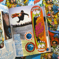 Inside cover of Jim Phillips - Skateboard Art of Jim Phillips featuring photos and an article on Matt French.